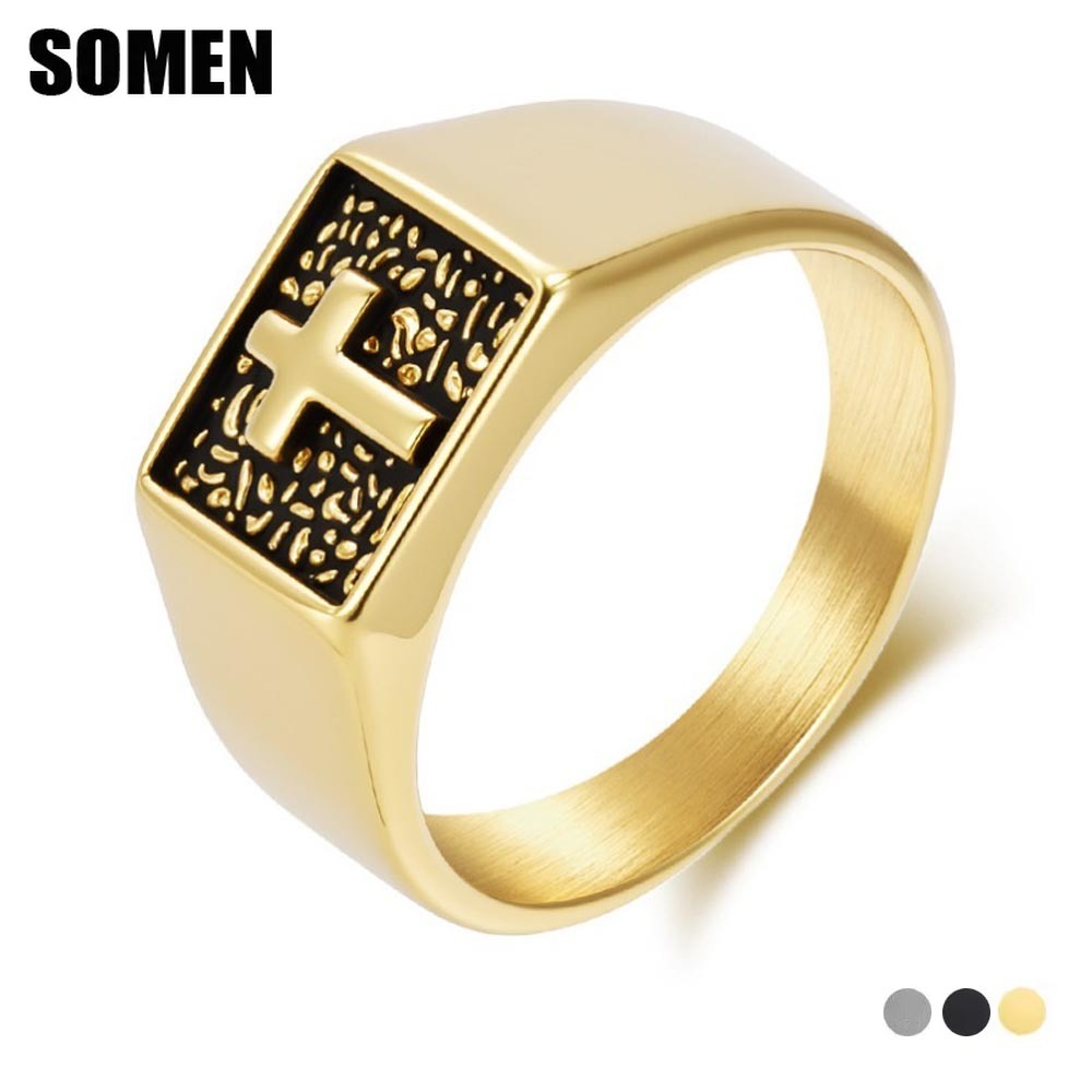 Signet Ring Men - Somen Anello con sigillo croce vintage