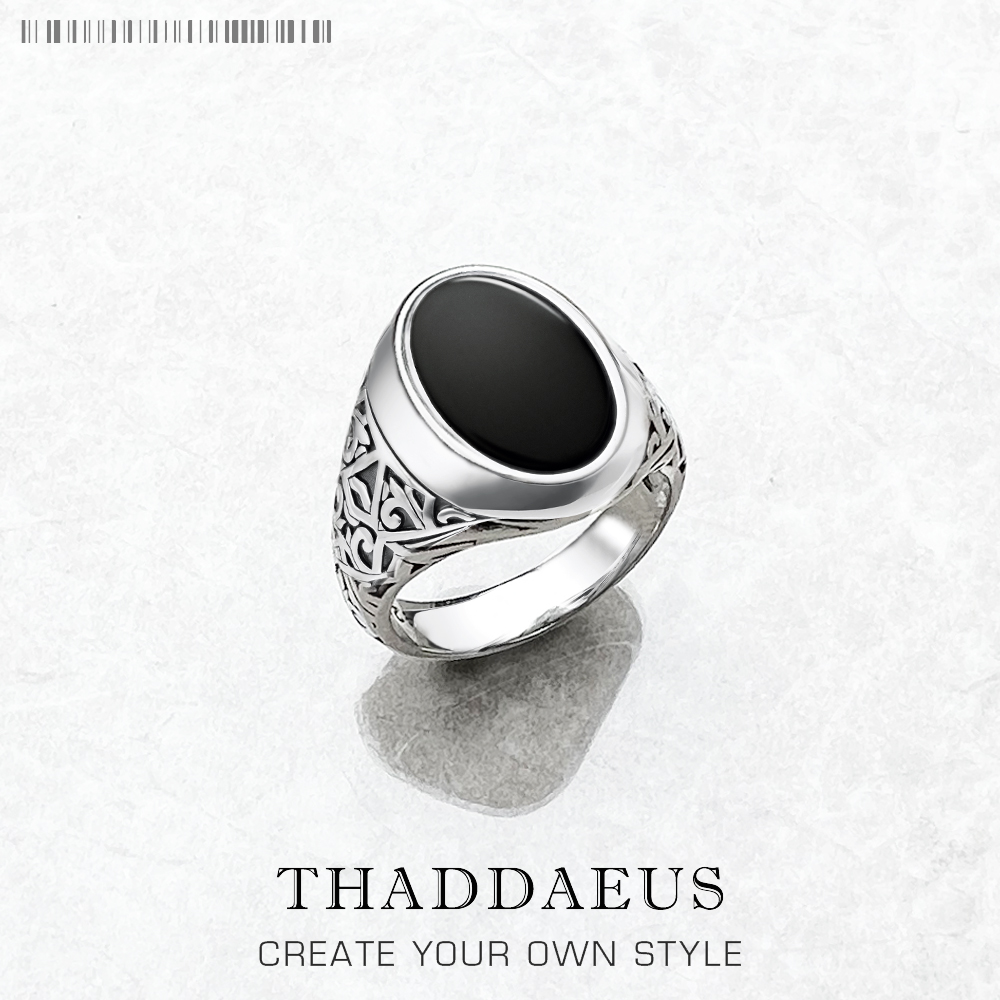 Signet Ring Men - Anello con sigillo ovale nero Gioielleria
