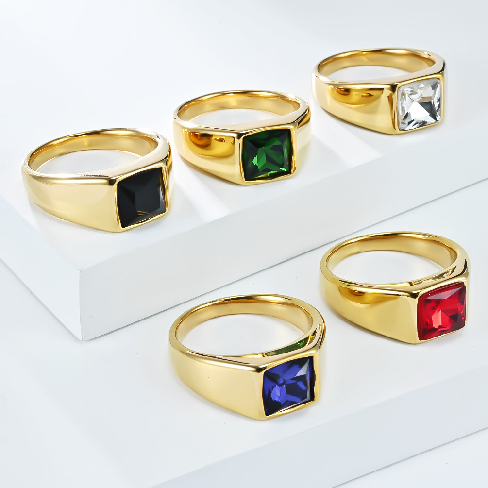 Signet Ring Men - Anello con sigillo con gemma quadrata