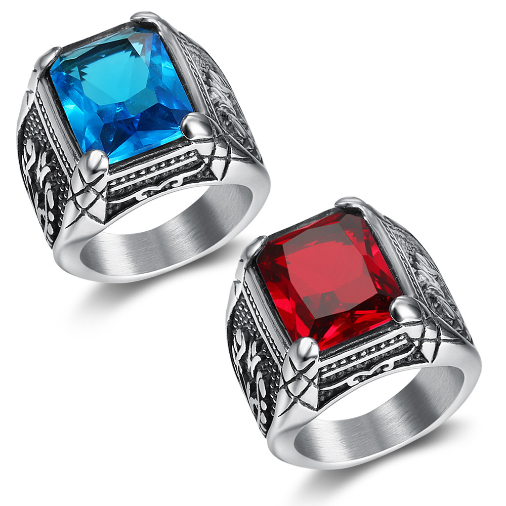Signet Ring Men - Argento Degli Uomini di colore rosso