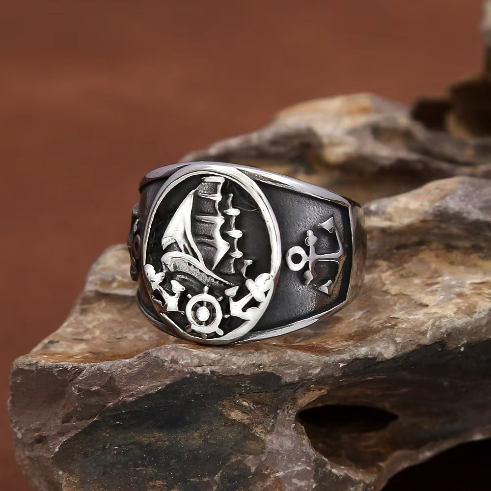 Signet Ring Men - Anello Sigillo Vintage Nautico Nordico con