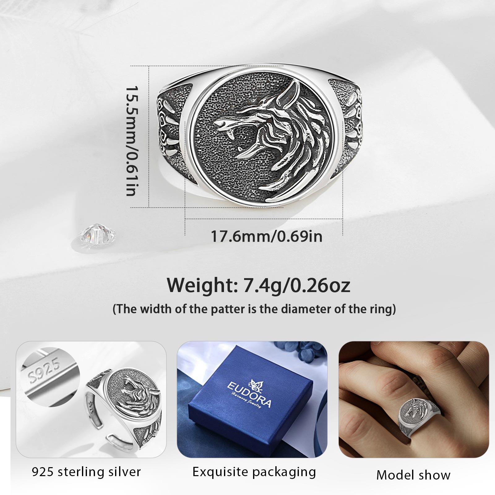 Eudora 925 Sterling Silver Vik - Signet Ring Men recensione e prezzo