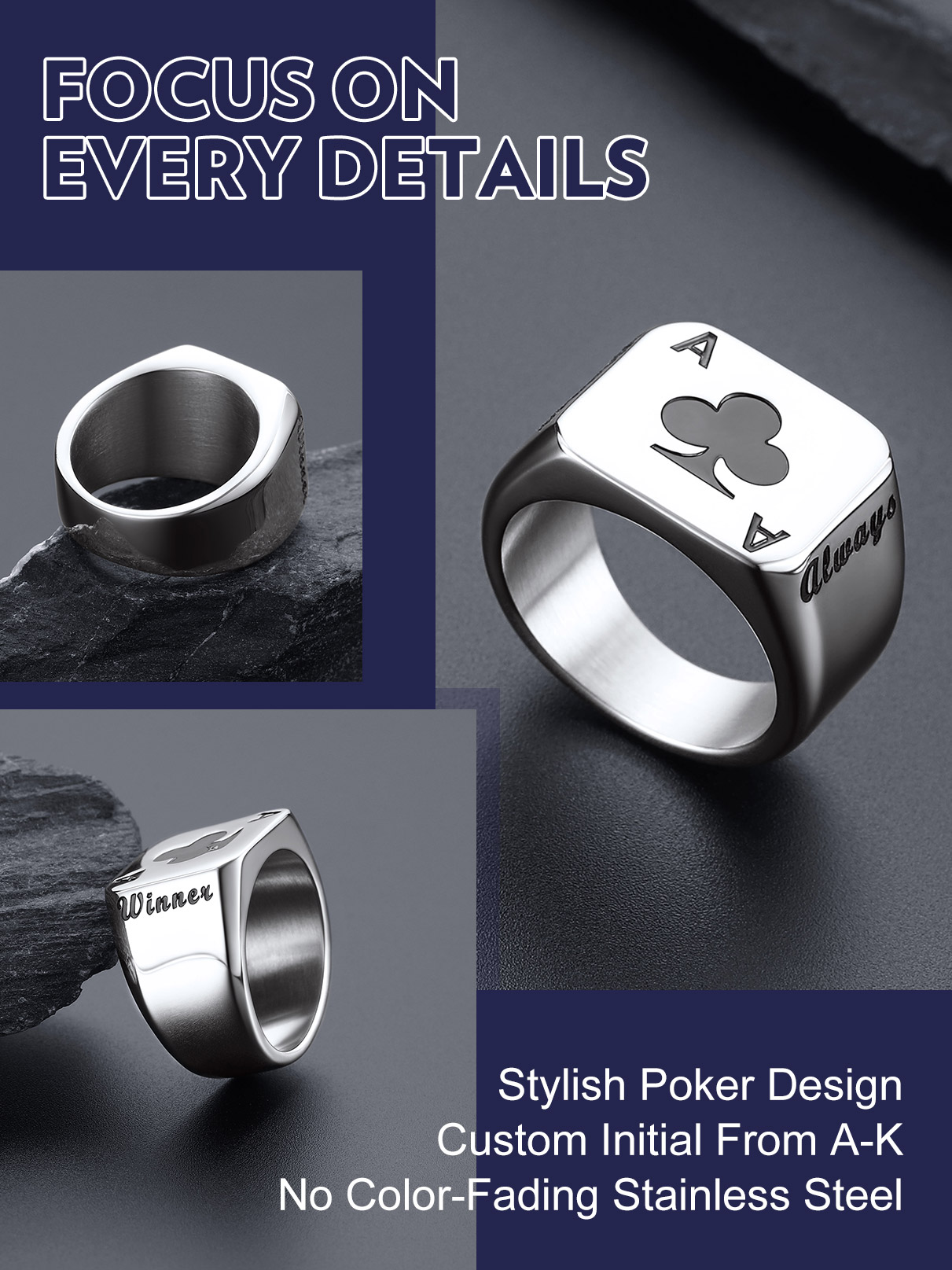 U7 Anelli di carte da poker in - Signet Ring Men recensione e prezzo